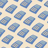 flat seamless pattern with blue calculator with buttons and display. Ideal for school, math, finance, accounting, and educational themed graphic projects vector
