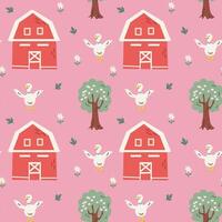 Charming cottage decor pattern with barns, trees, and ducks - perfect for rustic design projects vector