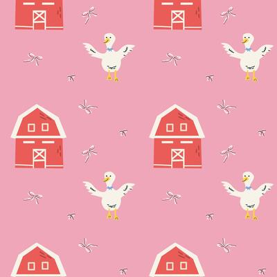 Charming rustic pattern with barns and geese for cozy cottage decor