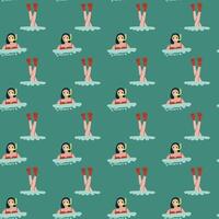 Seamless pattern of women swimming and floating on clouds vector