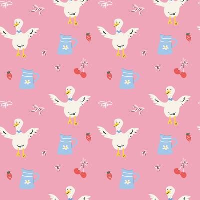 Charming cottage decor pattern with ducks and fruits for home accessories and prints