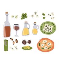 Mediterranean food elements for culinary and cooking design projects vector