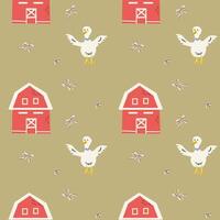 Charming cottage decor pattern with ducks barns and dragonflies for rustic design vector