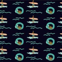 Surfing pattern with female surfer and ocean waves vector