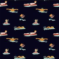 Seamless pattern of diverse swimmers on a black background vector