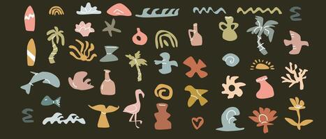 Boho summer elements collection with tropical symbols for design projects vector