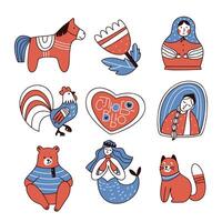 Set of stickers with folk symbols on white background vector