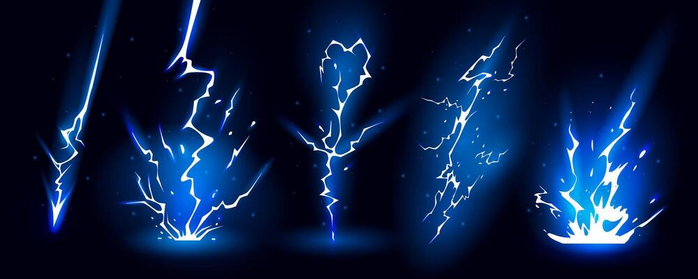 Lightning strikes bolt silhouettes sequence illustration.