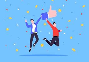 Customer feedback, employee or client satisfaction rating review with good symbols - thumb up business jumping concept vector