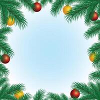 The frame with branches of pine tree and Christmas toys. vector