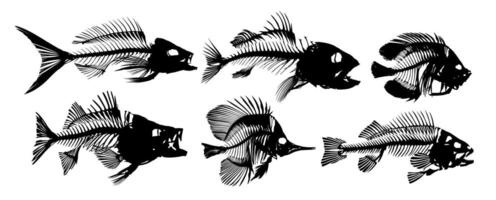 Set of Skeleton fish. vector