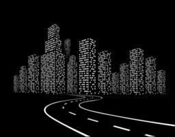 Road with night city. vector