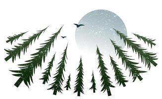 Forest with moon and birds. vector