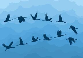 Flight birds with clouds. vector