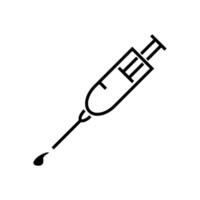 Medical syringe icon with a dropping liquid, representing injections, vaccinations, or medication delivery. Essential for health and immunization themes vector