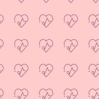 Seamless pattern of medical heartbeat lines within heart shapes, symbolizing cardiology, vital signs, and overall health. Perfect for medical backgrounds vector