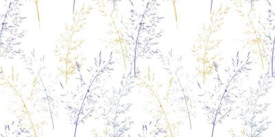 Seamless pattern featuring delicate floral stems in yellow and blue hues on a white background. Modern and abstract botanical design perfect for fashion, textiles, and digital prints vector