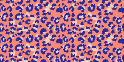 Seamless pattern inspired by leopard print with a modern twist. Features bold cobalt blue spots on a peach background with soft beige accents. Perfect for fashion, textiles, and bold design. vector