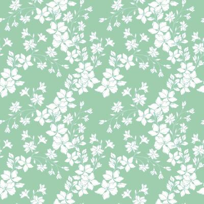 Seamless floral pattern with elegant soft flowers on a pastel mint, green background. Vintage style botanical design, nature ornament for textiles, wallpapers, fashion, luxury packaging