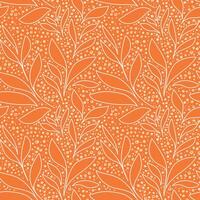Seamless pattern with abstract shapes leaves and delicate dots on a bright orange background. Simple design for textiles, packaging, stationery, contemporary botanical themed vector