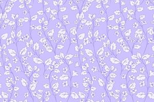 Seamless pattern featuring delicate violet wild floral stems elements on a purple, lavender background. Design is elegant and versatile, suitable for textiles, prints, stationery, packaging vector