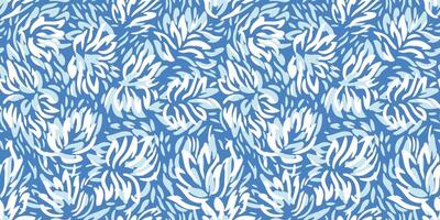 Seamless pattern featuring dynamic abstract floral shapes in soft, blue tones. Perfect for print design textiles, wrapping paper, wallpapers, and contemporary decorative projects vector