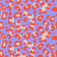 Trendy seamless pattern with a bold leopard print. Bright red orange spots with beige centers on a pastel lilac background create a playful and eye catching animal inspired design vector