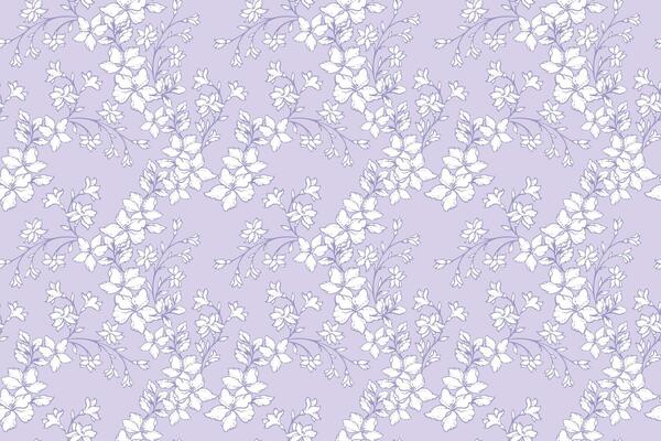 Seamless floral pattern with delicate cream-colored flowers and thin blue stems on a soft blue background. Elegant and timeless perfect for textiles, wallpapers, invitations, packaging, decor.