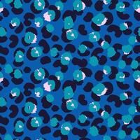 Vivid stylish leopard inspired seamless pattern with bold black spots, organic shapes on a blue background. Abstract creative print for fashion design, modern decor, and artistic branding projects. vector
