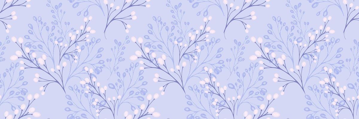 Seamless pattern with delicate botanical branches and berries on a pastel blue background. Elegant and modern floral ornament design, perfect for textiles, wallpapers, packaging, stationery