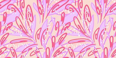 Contemporary seamless pattern with abstract swirling shapes in soft pink and violet, purple tones. Unique organic shapes, flowing lines, and dynamic composition print. Perfect design vector