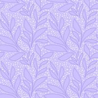 Seamless pattern with abstract lavender leaves and delicate white dots on a soft purple background. Simple design for textiles, packaging, stationery, and modern botanical themed. vector