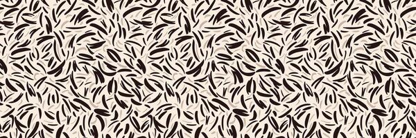 Seamless abstract pattern with light beige and black curved shapes resembling organic strokes. Plain minimalist print for fabric design, wrapping paper, home decor, packaging, vector