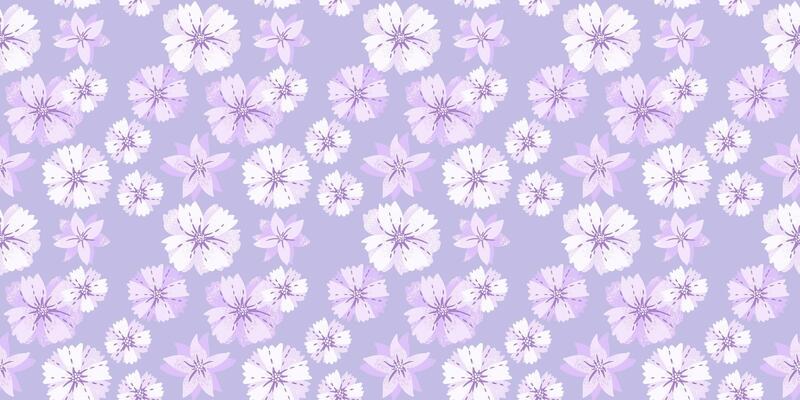 Pastel violet seamless pattern with abstract purple floral. Hand drawn stylized daisy flowers print. Contemporary ornament for designs, fabric, textiles