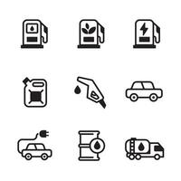 Set of gasoline and gas station icons with black color design on a white background vector