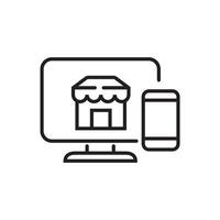 Picture of a computer store and phone with a linear design suitable for an online marketplace icon vector
