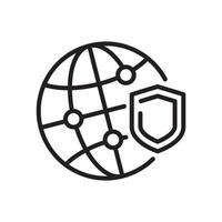 Picture of the globe and shield with a linear design suitable for internet security icon vector