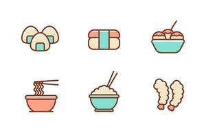 Set of Japanese food icons with soft color design on a white background vector