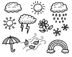 Set of weather doodle illustration on white background. Hand-drawn weather elements vectors. vector