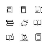 Set of book icons with black design on a white background vector