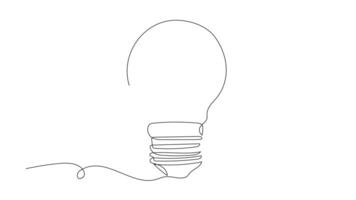 Continuous Line Drawing Animation of Light Bulb - Self-Drawing Energy Concept in Minimalist One Stroke Style on White Background video