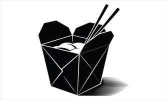 Chinese takeout container with chopsticks and food vector