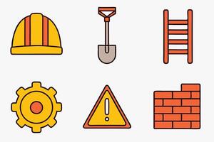 Twelve construction icons set featuring helmet and other essential tools for building and construction projects vector