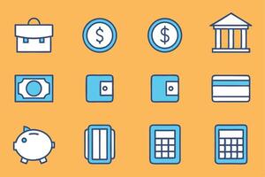 Twelve finance and banking icons design featuring a wallet illustration vector