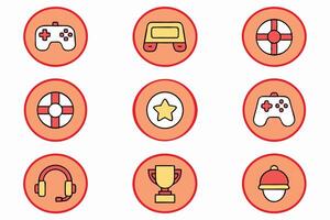 a set of icons that include a game controller, a cup, a hat, and a medal vector