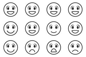 Twelve icons depicting basic human emotions including a smile icon set for design projects vector