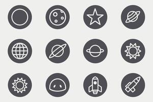 Set of space icons, including planets, stars, and other objects vector
