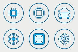 Twelve technology and innovation icons including an ai chip design set vector