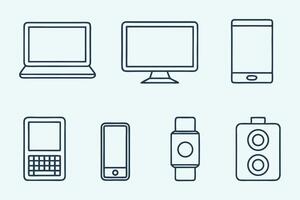 A set of electronic devices including a computer, phone, tablet, and watch vector