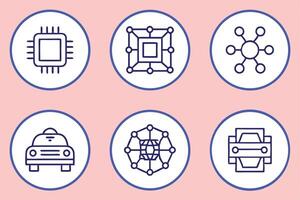 Twelve technology and innovation icons including an ai chip design vector